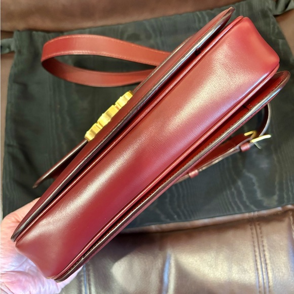 Celine triomphe classique box Medium Calfskin Dark red Wine red canvas handbag - Picture 6 of 16